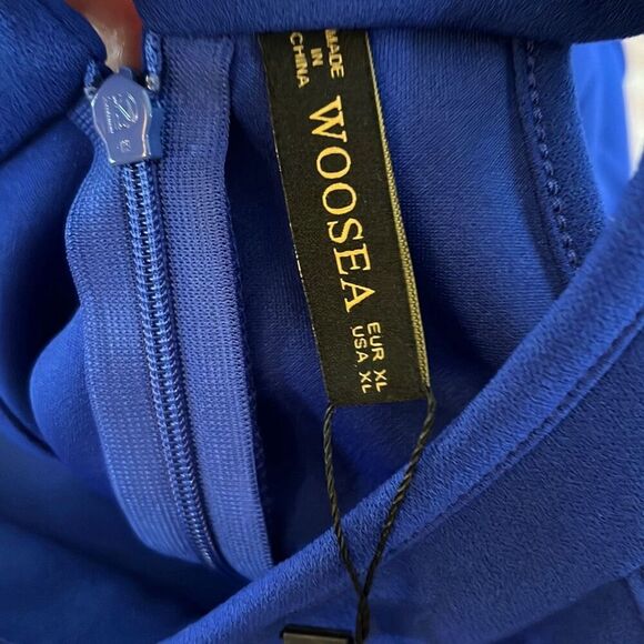 Woosea Royal Blue Halter Neck Maxi Dress‎ Ruffle Evening Cocktail Party XL - Picture 3 of 6